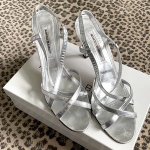 Manolo Blahnik Silver Strappy Shoes Size 41.5